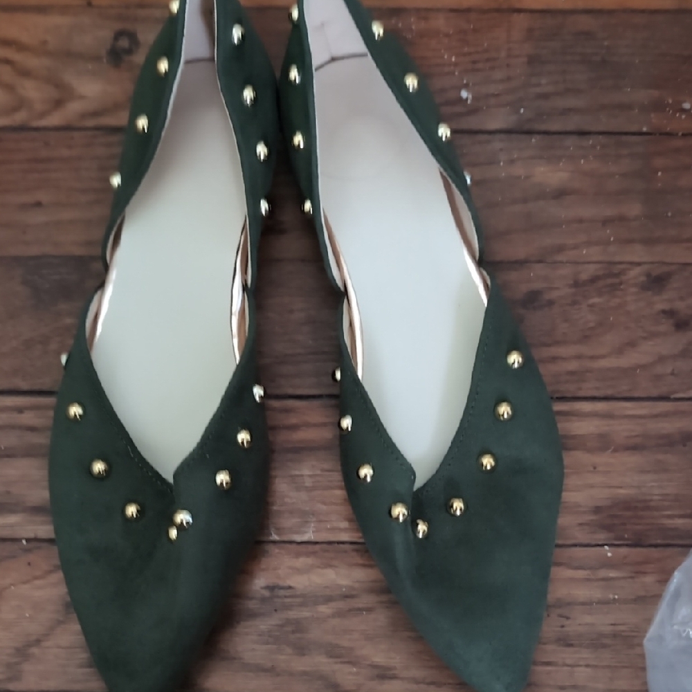 Mi Amore Dark Green Studded Flats